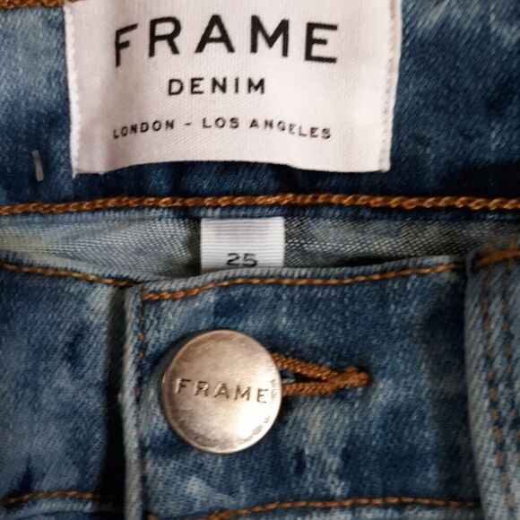 FRAME Women's Le High Skinny Jeans size 25 Acid Wash Distressed Raw Hemline EUC - Picture 7 of 7